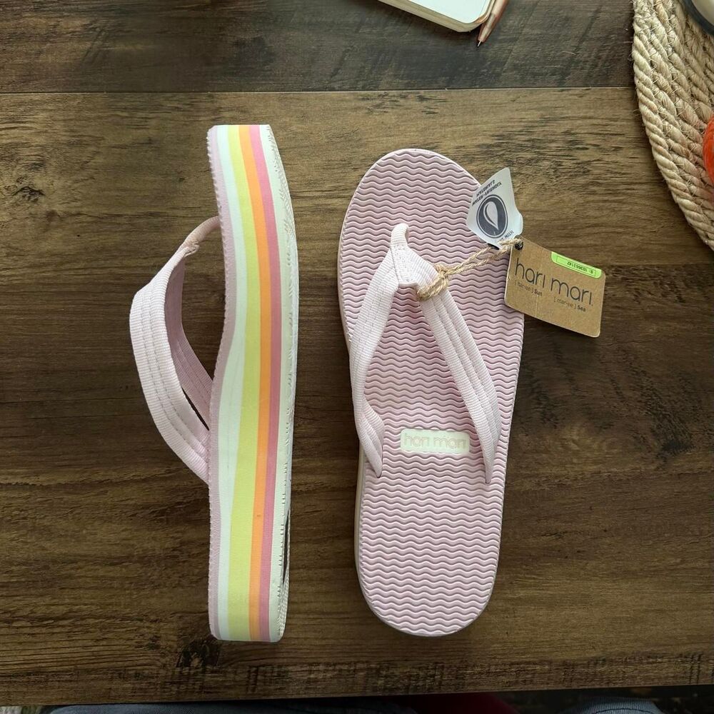 Hari-Mari baby pink rainbow sherbet platform flip flops